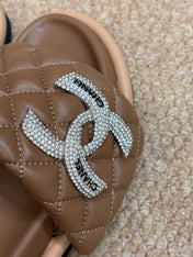 CHANEL 26S SLIDE SANDALS IN BROWN QUILTED CALFSKIN SILVER HARDWARE