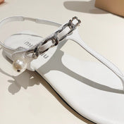 PEARL CHAIN FLIP-FLOPS SNOW COLOR LEATHER