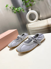 MIUMIU 26S BALLERINAS IN LILAC GREY FABRIC AND SUEDE