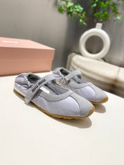 MIUMIU 26S BALLERINAS IN LILAC GREY FABRIC AND SUEDE