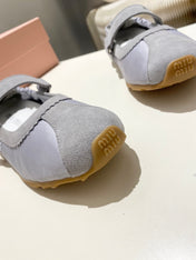 MIUMIU 26S BALLERINAS IN LILAC GREY FABRIC AND SUEDE