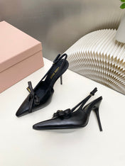 MIUMIU 26S SLINGBACK PUMPS 105MM IN BLACK CALFSKIN WITH BOW