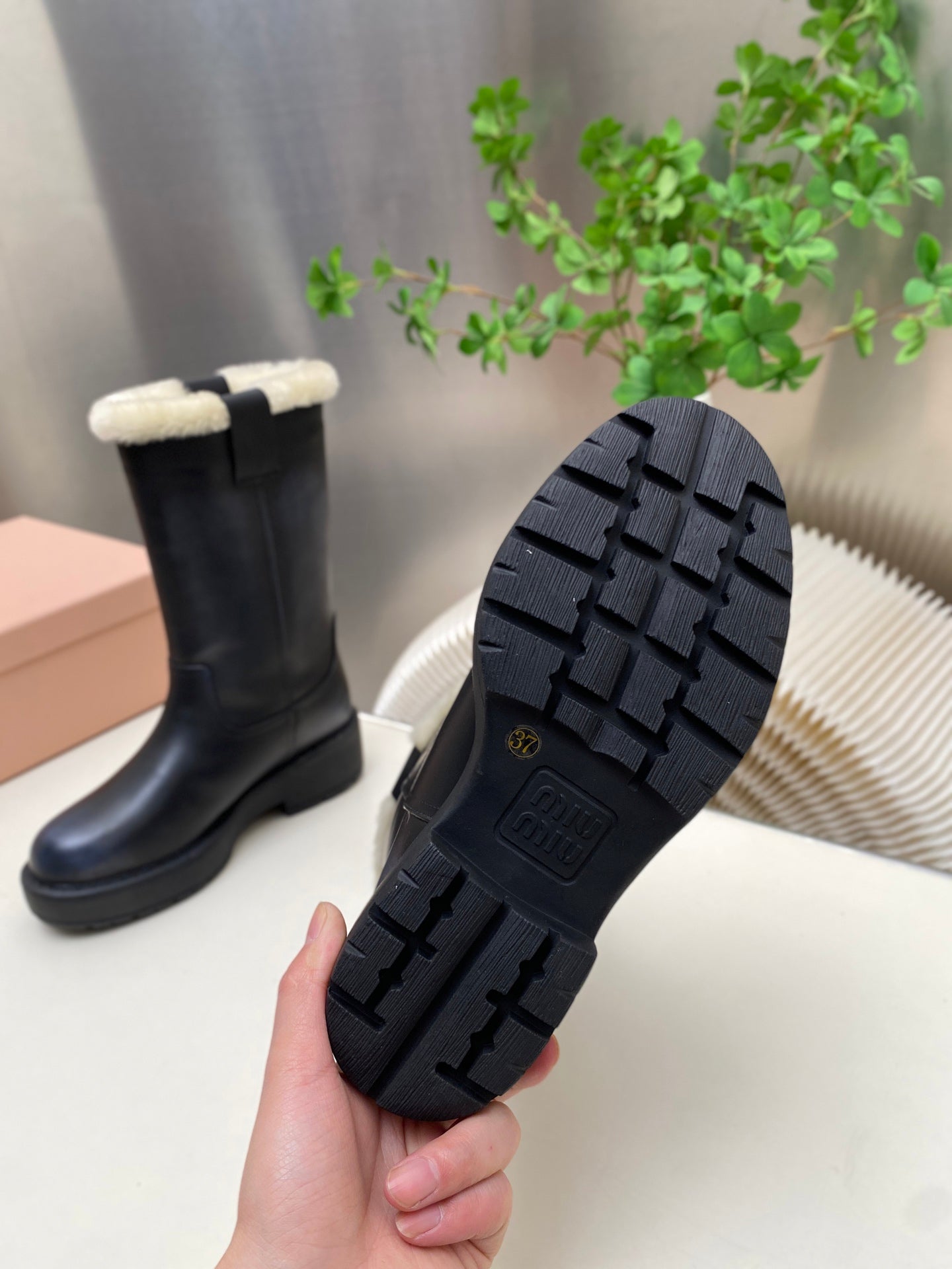 MIUMIU 26S MID CALF BOOT IN BLACK CALFSKIN