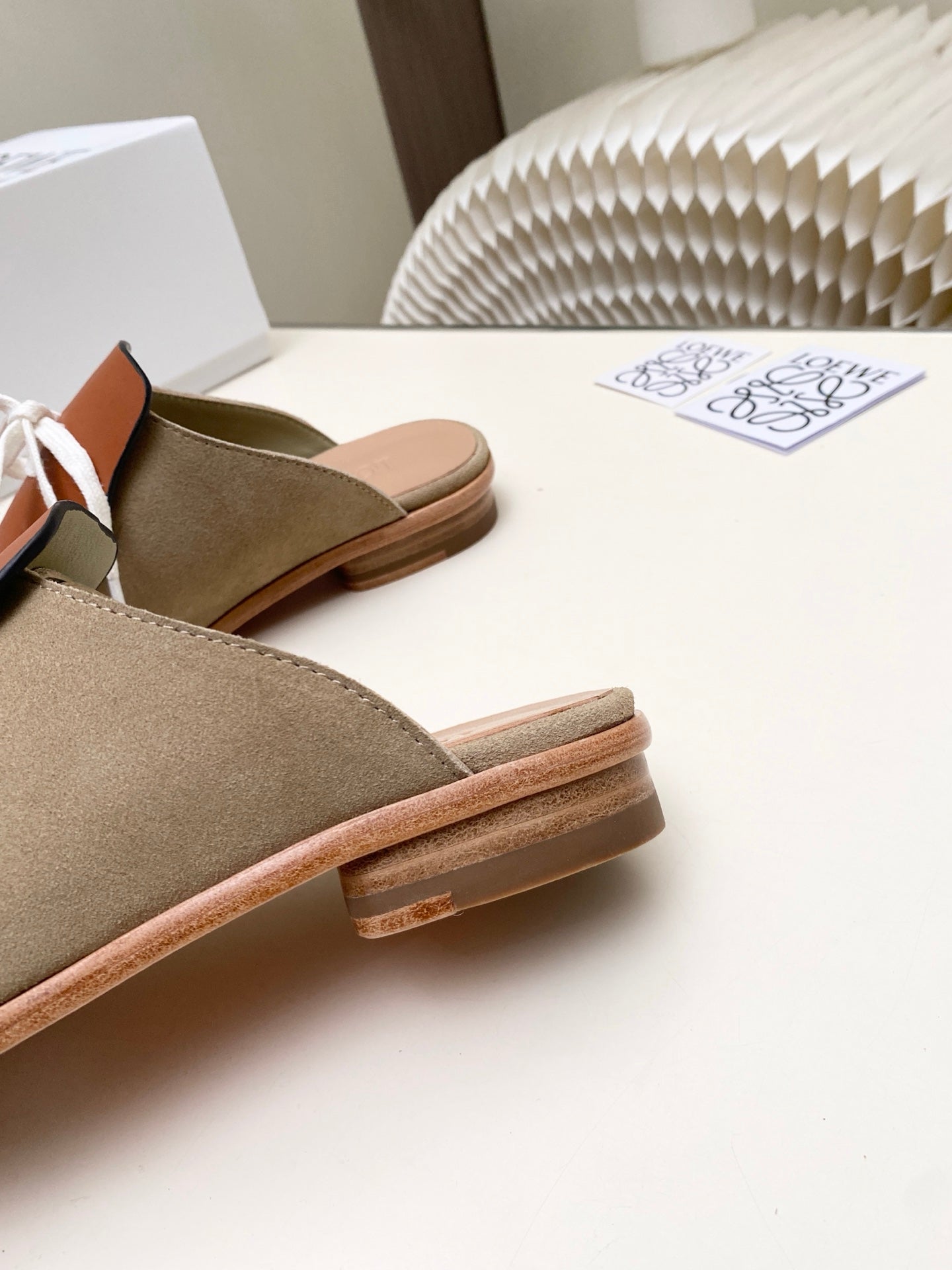 LOEWE 26S FLAT MULES IN BROWN CALFSKIN AND SUEDE