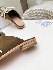 LOEWE 26S FLAT MULES IN SNAKESKIN-EMBOSSED CALFSKIN AND BROWN SUEDE