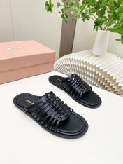 MIUMIU 26S SLIDES SANDAL IN BLACK CALFSKIN