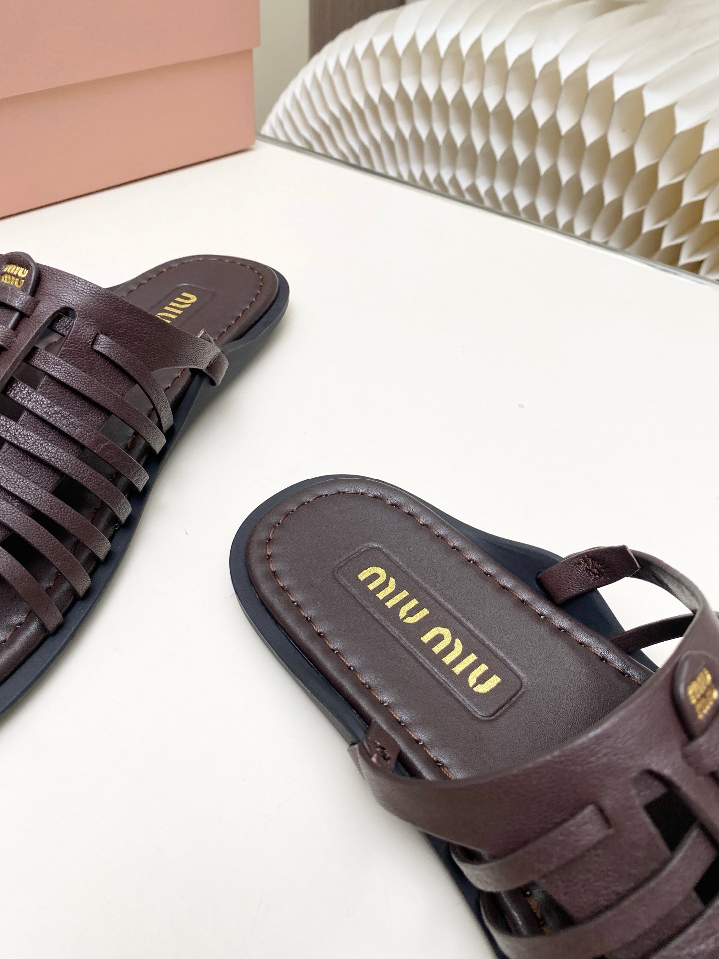 MIUMIU 26S SLIDES SANDAL IN DARK BROWN CALFSKIN