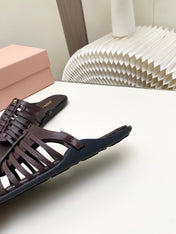 MIUMIU 26S SLIDES SANDAL IN DARK BROWN CALFSKIN