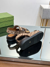 GG  SANDAL WITH DOUBLE G PECAN CARO LAMBSKIN