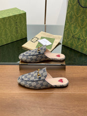 GG PRINCETOWN MULES LIGHT GRAY FABRIC