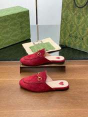 HORSEBIT MULE IN CHERRY RED SUEDE WITH GOLD HARDWARE