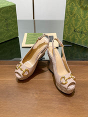 GG WEDGE PLATFORM IN ALMOND BEIGE MONOGRAM JACQUARD FABRIC