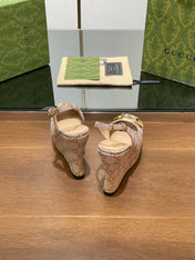 GG WEDGE PLATFORM IN ALMOND BEIGE MONOGRAM JACQUARD FABRIC