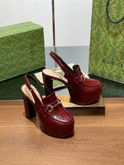 GG WOMEN'S HORSEBIT PLATFORM LOAFER SLINGBACK IN  ROSSO ANCORA RED CALFSKIN