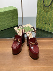 GG WOMEN'S HORSEBIT PLATFORM LOAFER SLINGBACK IN  ROSSO ANCORA RED CALFSKIN