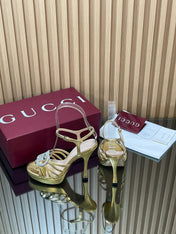 GUCCI 26S HIGH-HEELED SANDALS 125 MM IN GOLD CALFSKIN