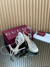 GUCCI 26S HIGH-HEELED SANDALS 125 MM IN WHITE CALFSKIN