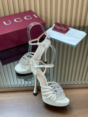 GUCCI 26S HIGH-HEELED SANDALS 125 MM IN WHITE CALFSKIN