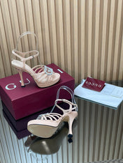 GUCCI 26S HIGH-HEELED SANDALS 125 MM IN BEIGE CALFSKIN