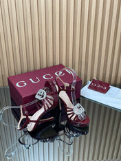 GUCCI 26S HIGH-HEELED SANDALS 125 MM IN DARK RED CALFSKIN