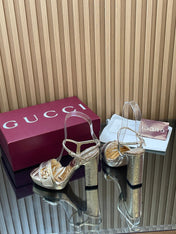 GUCCI 26S HIGH-HEEL SANDALS 125 MM IN METALLIC GOLD LAMBSKIN