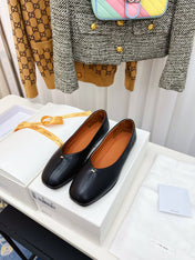 THE ROW 26S SQUARE TOE BALLET FLATS IN BLACK CALFSKIN