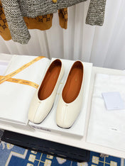 THE ROW 26S SQUARE TOE BALLET FLATS IN IVORY WHITE CALFSKIN