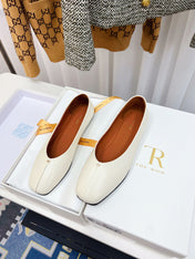 THE ROW 26S SQUARE TOE BALLET FLATS IN IVORY WHITE CALFSKIN