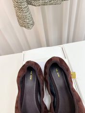 THE ROW 26S BALLET FLATS IN DARK BROWN SUEDE ELASTIC TRIM WITH BOW