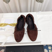 THE ROW 26S BALLET FLATS IN DARK BROWN SUEDE ELASTIC TRIM WITH BOW