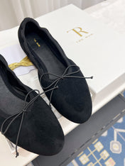 THE ROW 26S BALLET FLATS IN BLACK SUEDE ELASTIC TRIM WITH BOW