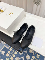 THE ROW 26S BALLET FLATS IN BLACK CALFSKIN ELASTIC TRIM WITH BOW