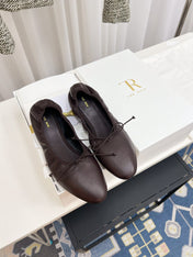 THE ROW 26S BALLET FLATS IN DARK BROWN CALFSKIN ELASTIC TRIM WITH BOW