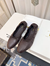 THE ROW 26S BALLET FLATS IN DARK BROWN CALFSKIN ELASTIC TRIM WITH BOW