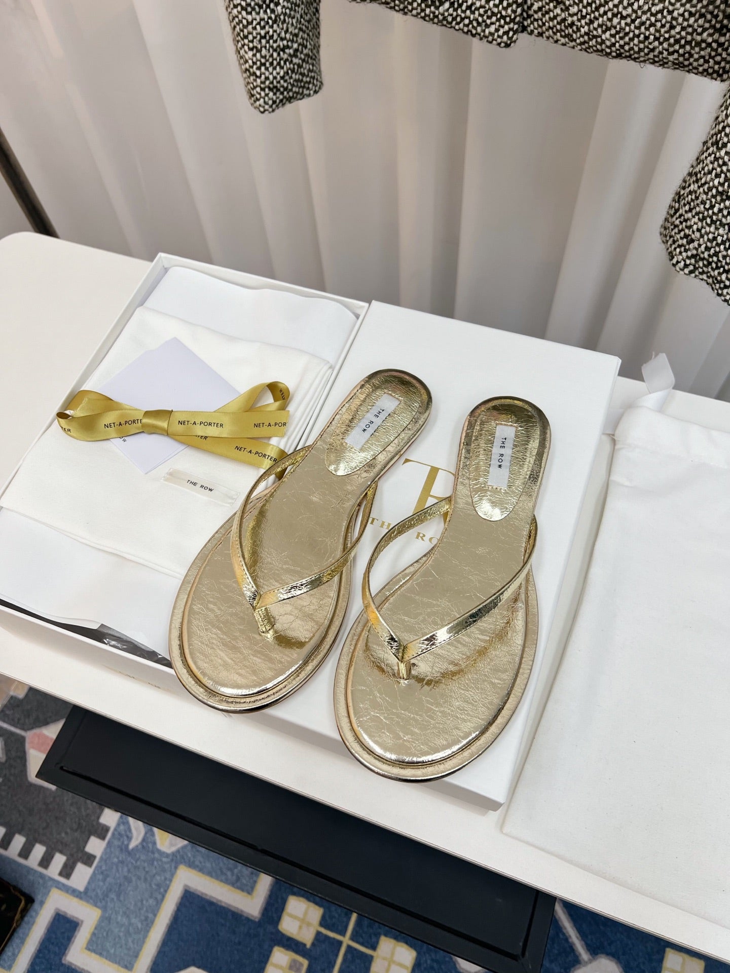 THE ROW 26S THONG SANDALS IN GOLD CALFSKIN