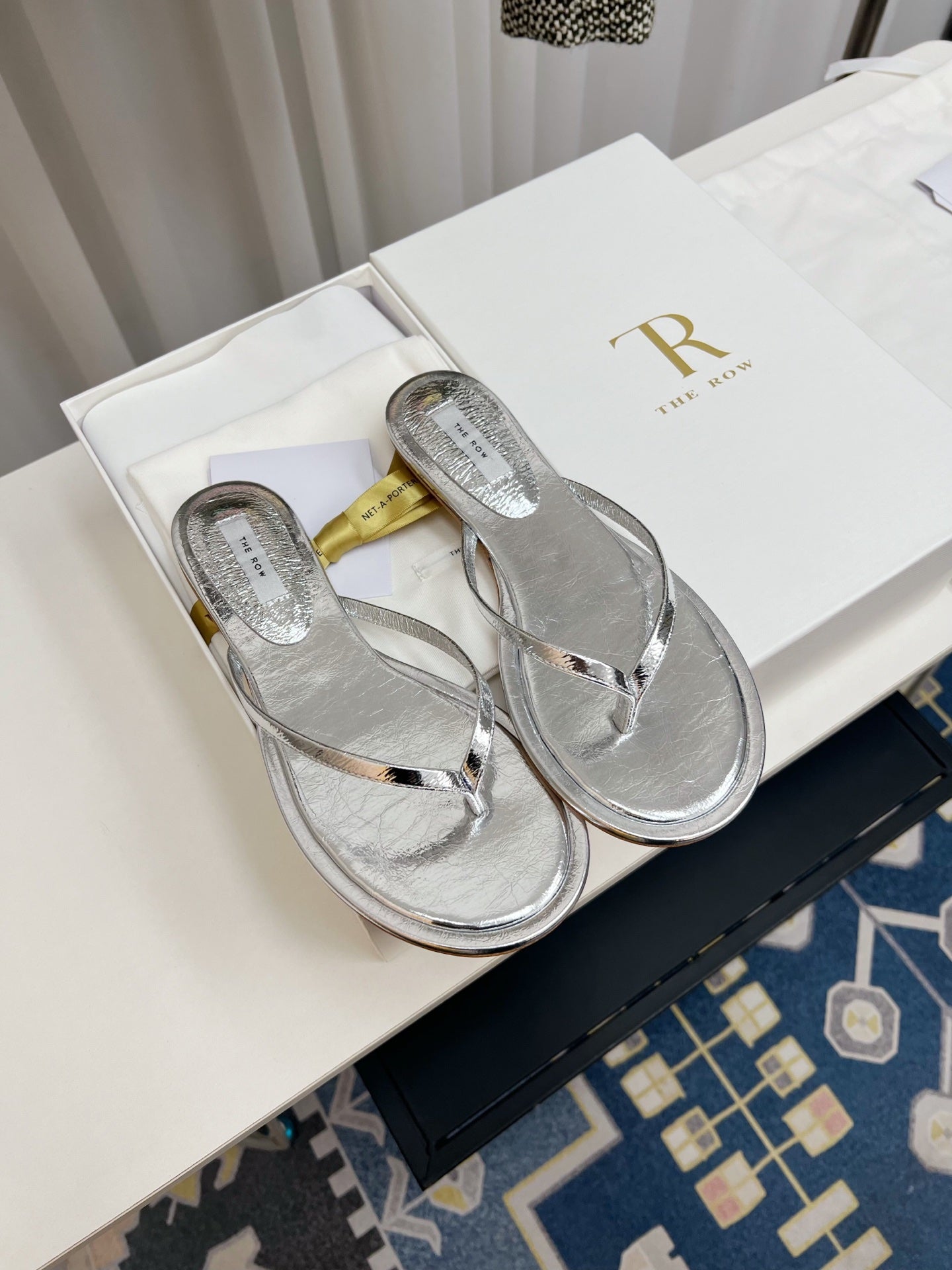 THE ROW 26S THONG SANDALS IN SILVER CALFSKIN