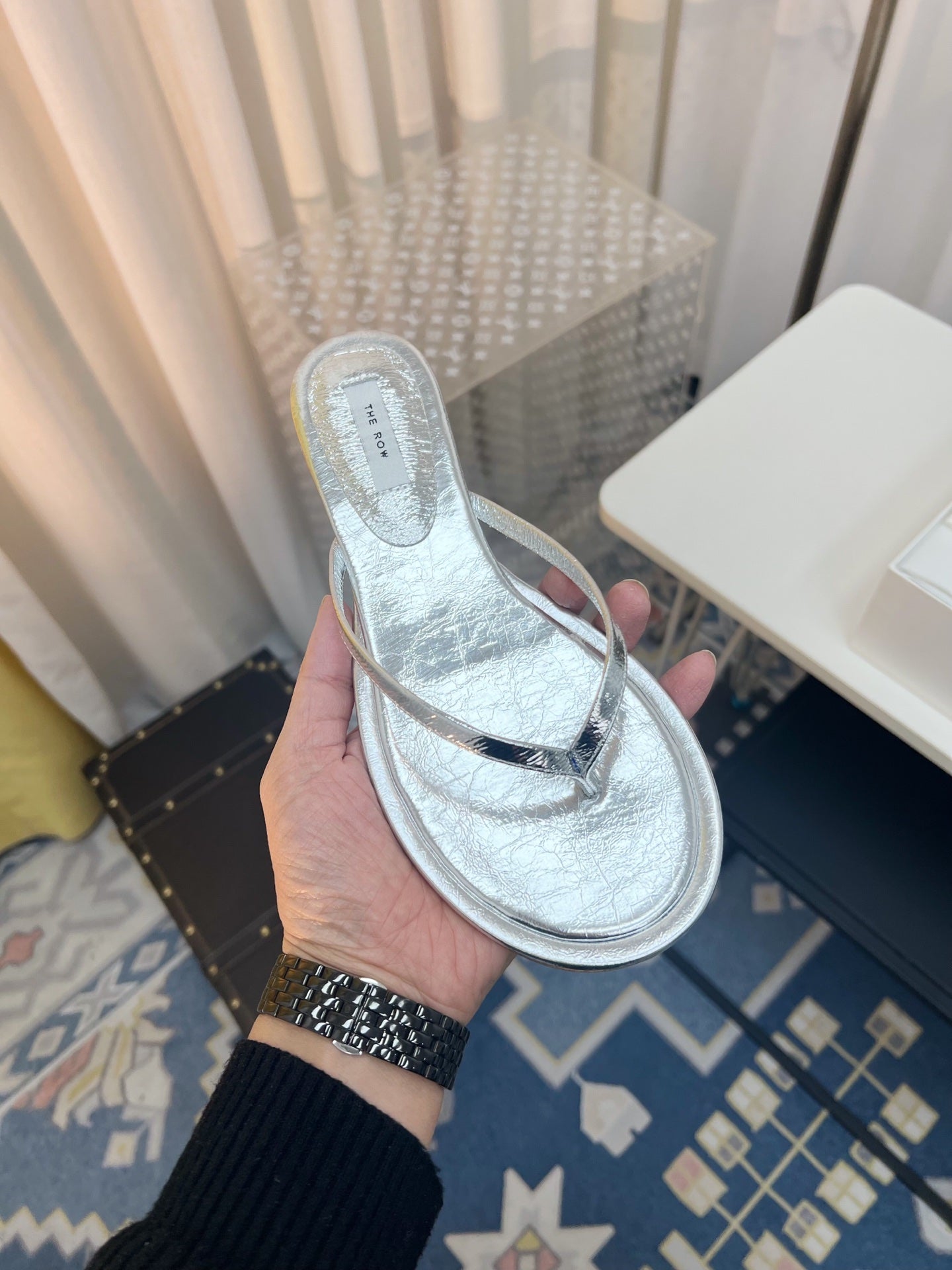THE ROW 26S THONG SANDALS IN SILVER CALFSKIN