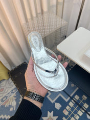 THE ROW 26S THONG SANDALS IN SILVER CALFSKIN