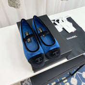 CC MARY JANE FLAT IN COBALT BLUE AND BLACK VELVET