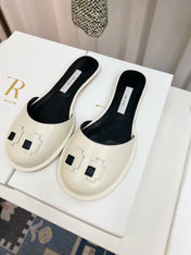 THE ROW 26S PIXEL APPLIQUE MULES IN IVORY WHITE CALFSKIN