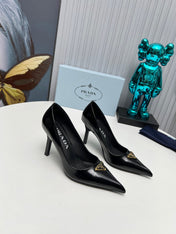 PRADA 26S POINTED TOE PUMPS STILETTO HEEL 80MM IN BLACK SHINE CALFSKIN