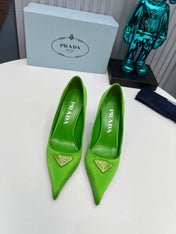 PRADA 26S POINTED TOE PUMPS STILETTO HEEL 80MM IN LIME GREEN SATIN