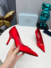 HIGH-HEEL PUMPS IN RED SATIN