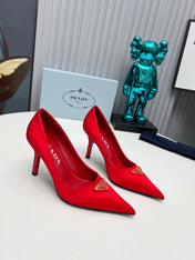 PRADA 26S POINTED TOE PUMPS STILETTO HEEL 80MM IN DARK RED SATIN