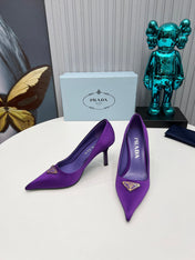 PRADA 26S POINTED TOE PUMPS STILETTO HEEL 80MM IN DEEP PURPLE SATIN