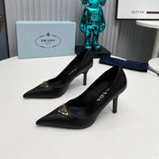 PRADA 26S POINTED TOE PUMPS STILETTO HEEL 80MM IN BLACK CALFSKIN