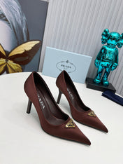 HIGH-HEEL PUMPS IN CHOCOLATE BROWN SATIN