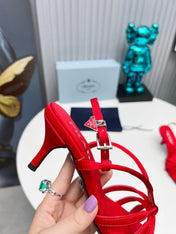 PRADA 26S STRAPPY SANDALS STILETTO HEEL 60MM IN DARK RED SATIN