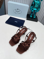 PRADA 26S STRAPPY SANDALS STILETTO HEEL 60MM IN DARK BROWN SATIN