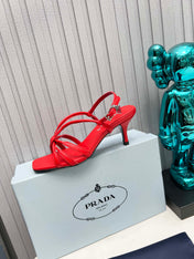 PRADA 26S STRAPPY SANDALS STILETTO HEEL 60MM IN DARK RED CALFSKIN